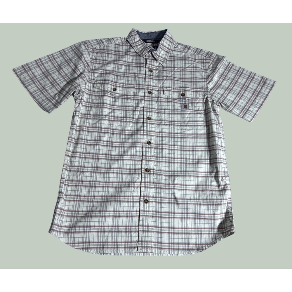 Carhartt Rugged Mens Medium Relaxed Fit Plaid Short Sleeve Button Down Shirt